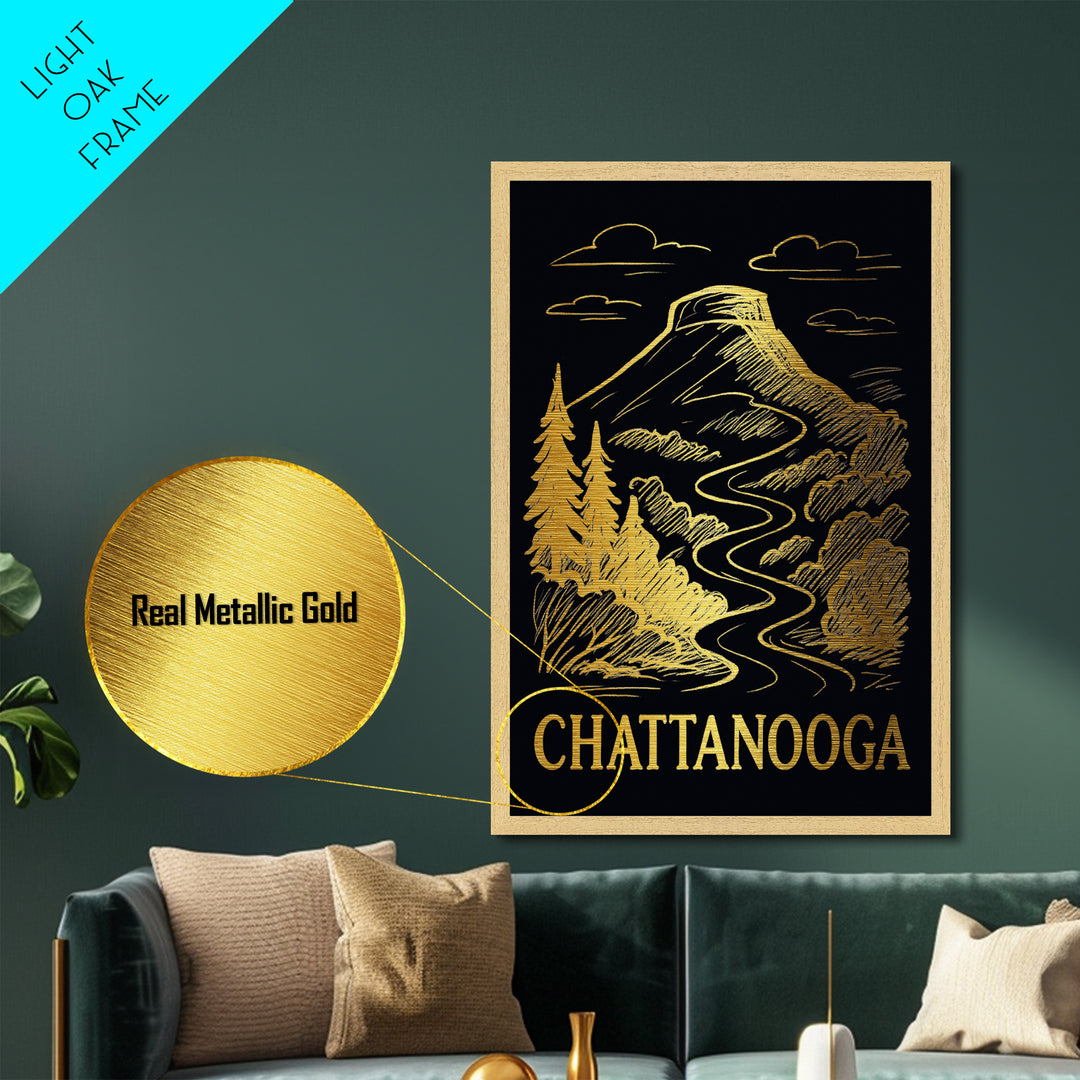 Chattanooga Tennessee art, Metallic Gold Art, Modern House Art, Metal Art, Wood Framed Art, Graduation Travel Gift, Travel Gift