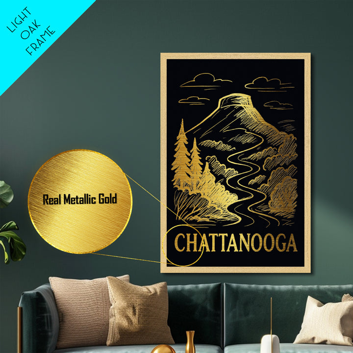 Chattanooga Tennessee art, Metallic Gold Art, Modern House Art, Metal Art, Wood Framed Art, Graduation Travel Gift, Travel Gift