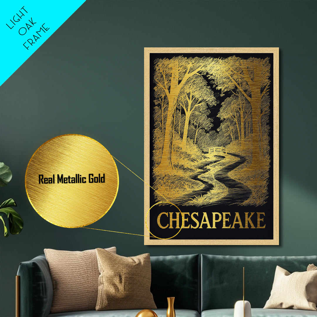 Chesapeake Virginia art, Metallic Gold Art, Best Friend Gifts, Metal Art, Wood Framed Art, Birthday Travel Gift, Destination Gift