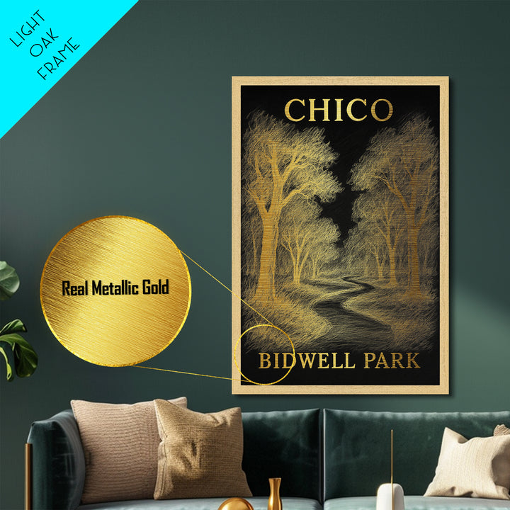 Chico California travel, Metallic Gold Print, Modern House Art, Metal Art, Wood Framed Art, Wanderlust Gift, Travel Art Prints