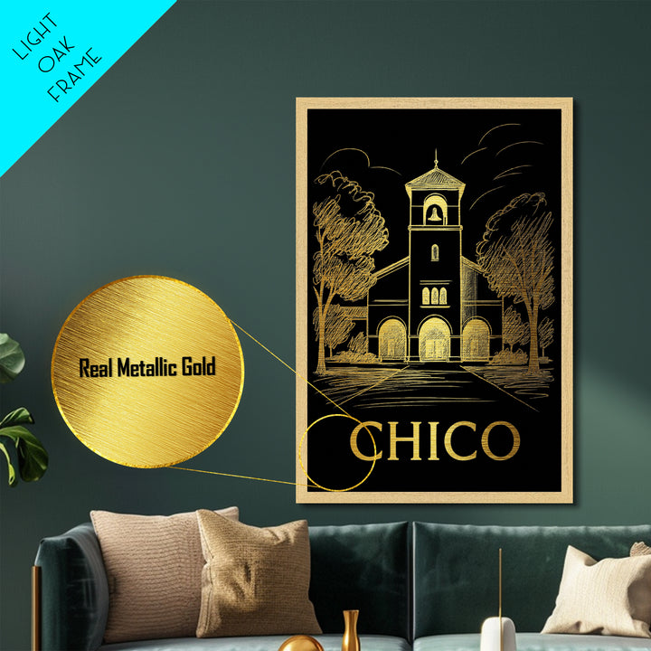 Chico California art, Metallic Gold Art, Travel Art Prints, Metal Art, Wood Framed Art, Adventure Lover Gift, Traveler Gift