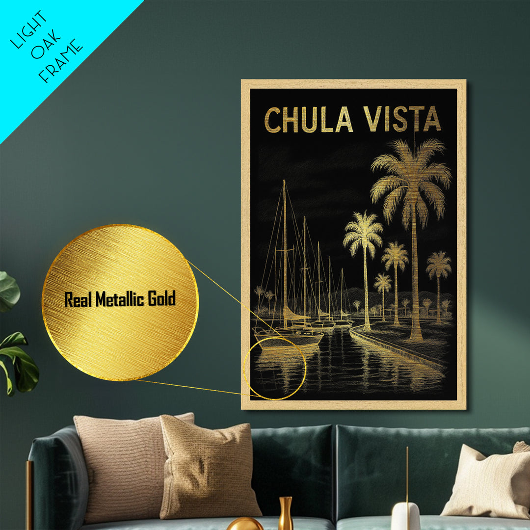 Chula Vista California travel, Metallic Gold Print, Closing Gift, Metal Art, Wood Framed Art, Anniversary Travel Gift, Retirement Travel Gift