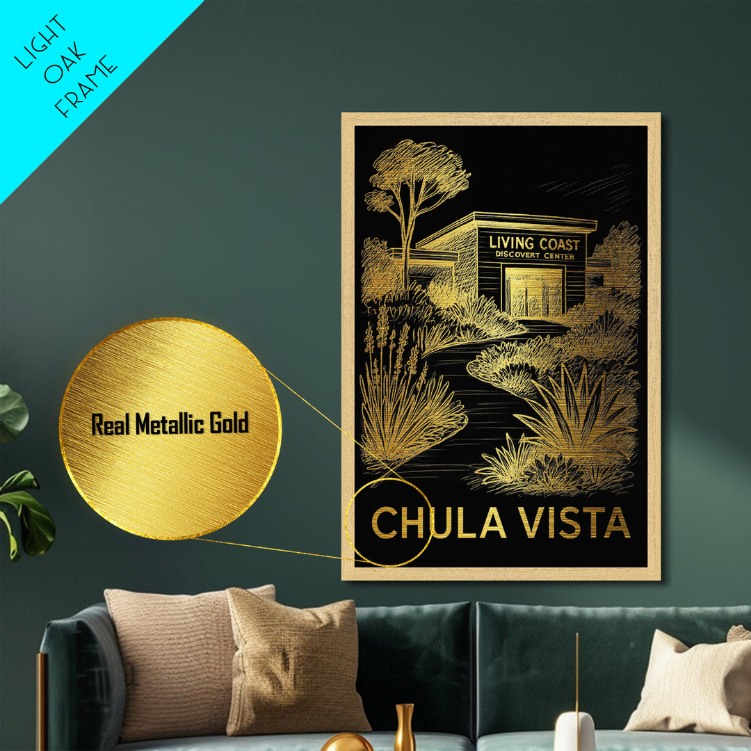Chula Vista California art, Metallic Gold Art, Office Decor, Metal Art, Wood Framed Art, Graduation Travel Gift, Destination Gift