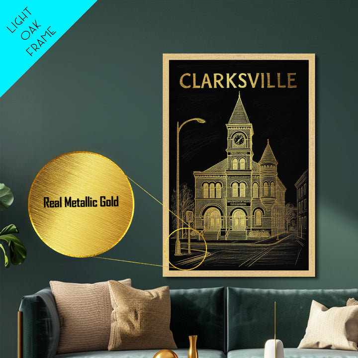 Clarksville Tennessee travel, Metallic Gold Print, Modern House Art, Metal Art, Wood Framed Art, Traveler Gift, Destination Gift