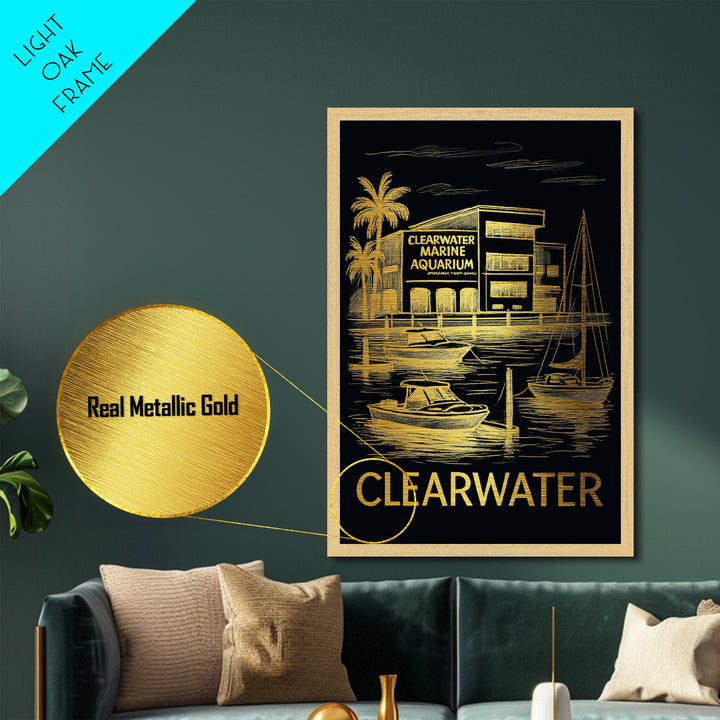 Clearwater Florida art, Metallic Gold Art, Best Friend Gifts, Metal Art, Wood Framed Art, Birthday Travel Gift, Destination Gift