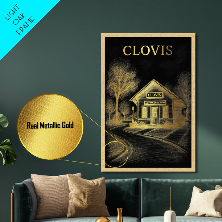Clovis California travel, Metallic Gold Print, Modern House Art, Metal Art, Wood Framed Art, Traveler Gift, Destination Gift