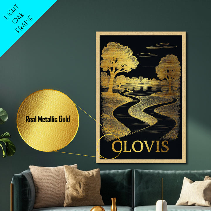 Clovis California art, Metallic Gold Art, Modern House Art, Metal Art, Wood Framed Art, Graduation Travel Gift, Travel Gift