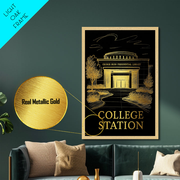 College Station Texas art, Metallic Gold Art, Best Friend Gifts, Metal Art, Wood Framed Art, Birthday Travel Gift, Destination Gift