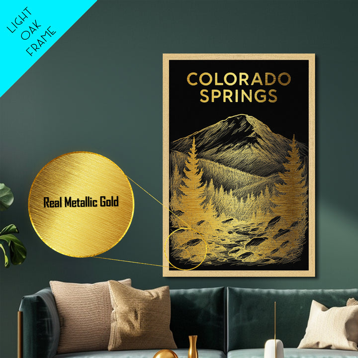 Colorado Springs Colorado travel, Metallic Gold Print, Modern House Art, Metal Art, Wood Framed Art, Wanderlust Gift, Travel Art Prints