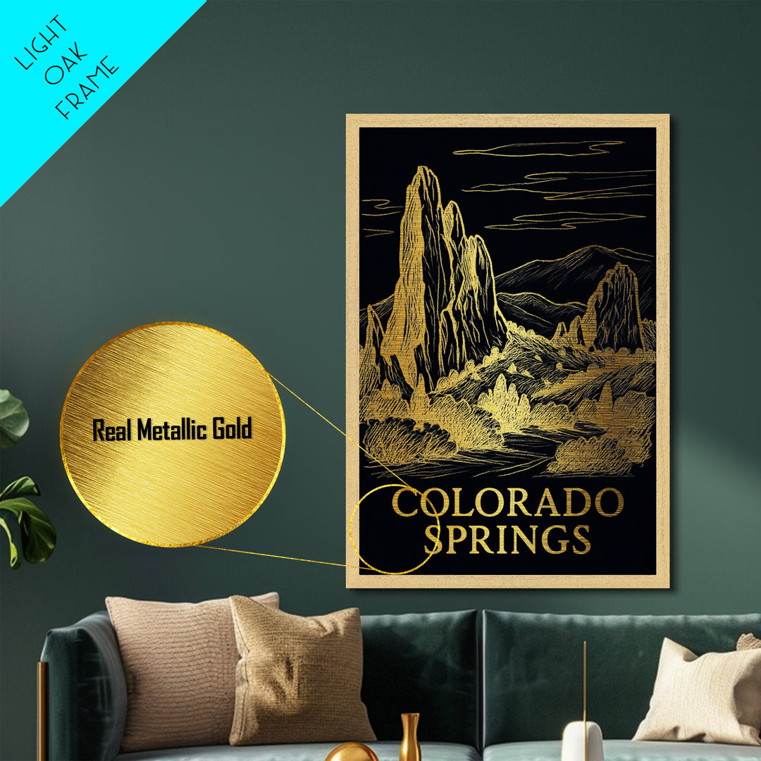 Colorado Springs Colorado art, Metallic Gold Art, Travel Art Prints, Metal Art, Wood Framed Art, Adventure Lover Gift, Traveler Gift