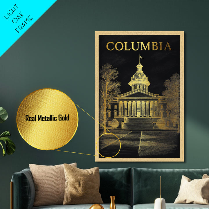 Columbia Missouri travel, Metallic Gold Print, Modern House Art, Metal Art, Wood Framed Art, Traveler Gift, Destination Gift
