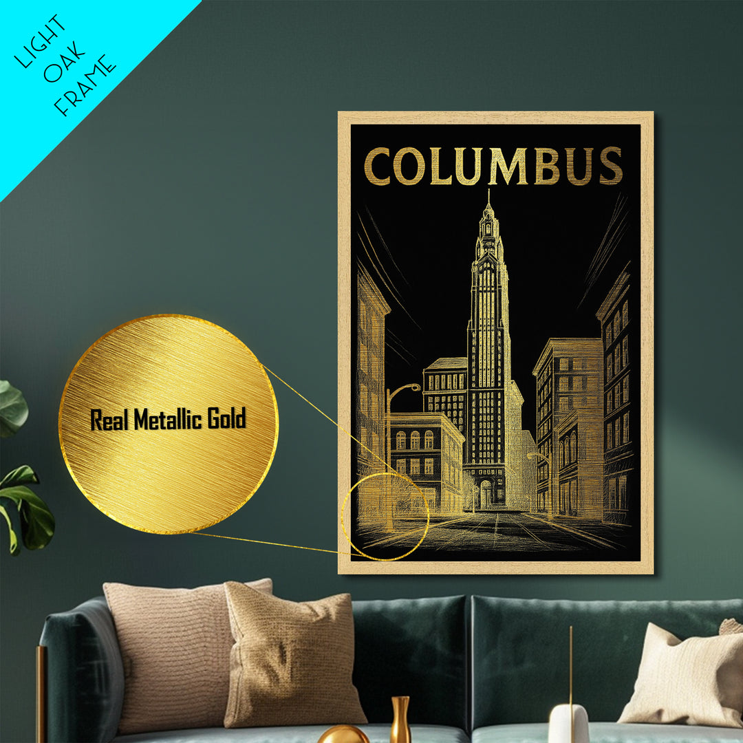 Columbus Georgia travel, Metallic Gold Print, College Dorm Décor, Metal Art, Wood Framed Art, Graduation Travel Gift, Traveler Gift