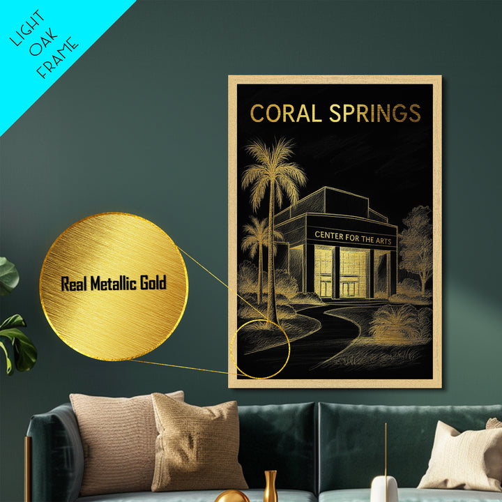 Coral Springs Florida travel, Metallic Gold Print, Modern House Art, Metal Art, Wood Framed Art, Wanderlust Gift, Travel Art Prints