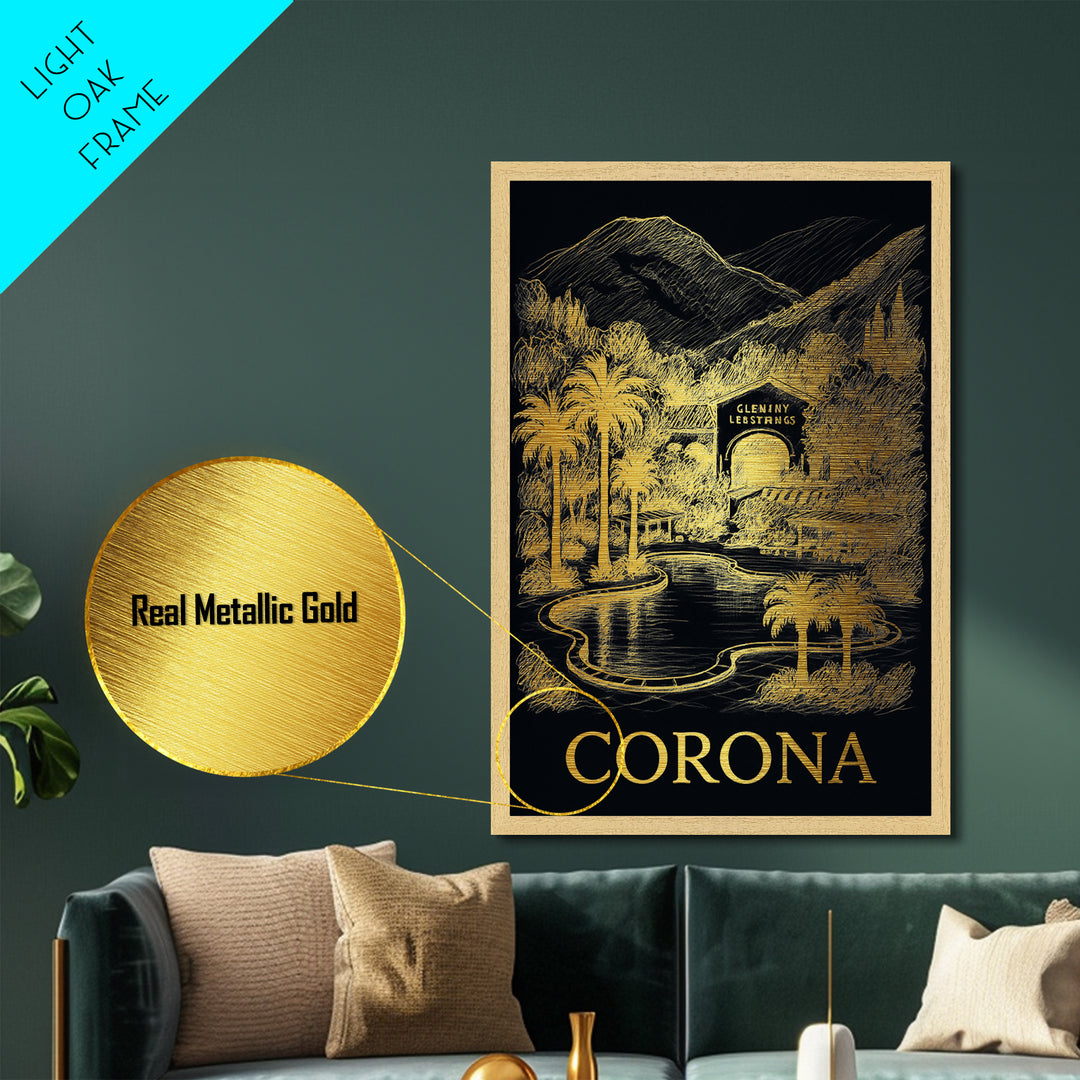 Corona California art, Metallic Gold Art, Modern House Art, Metal Art, Wood Framed Art, Graduation Travel Gift, Travel Gift