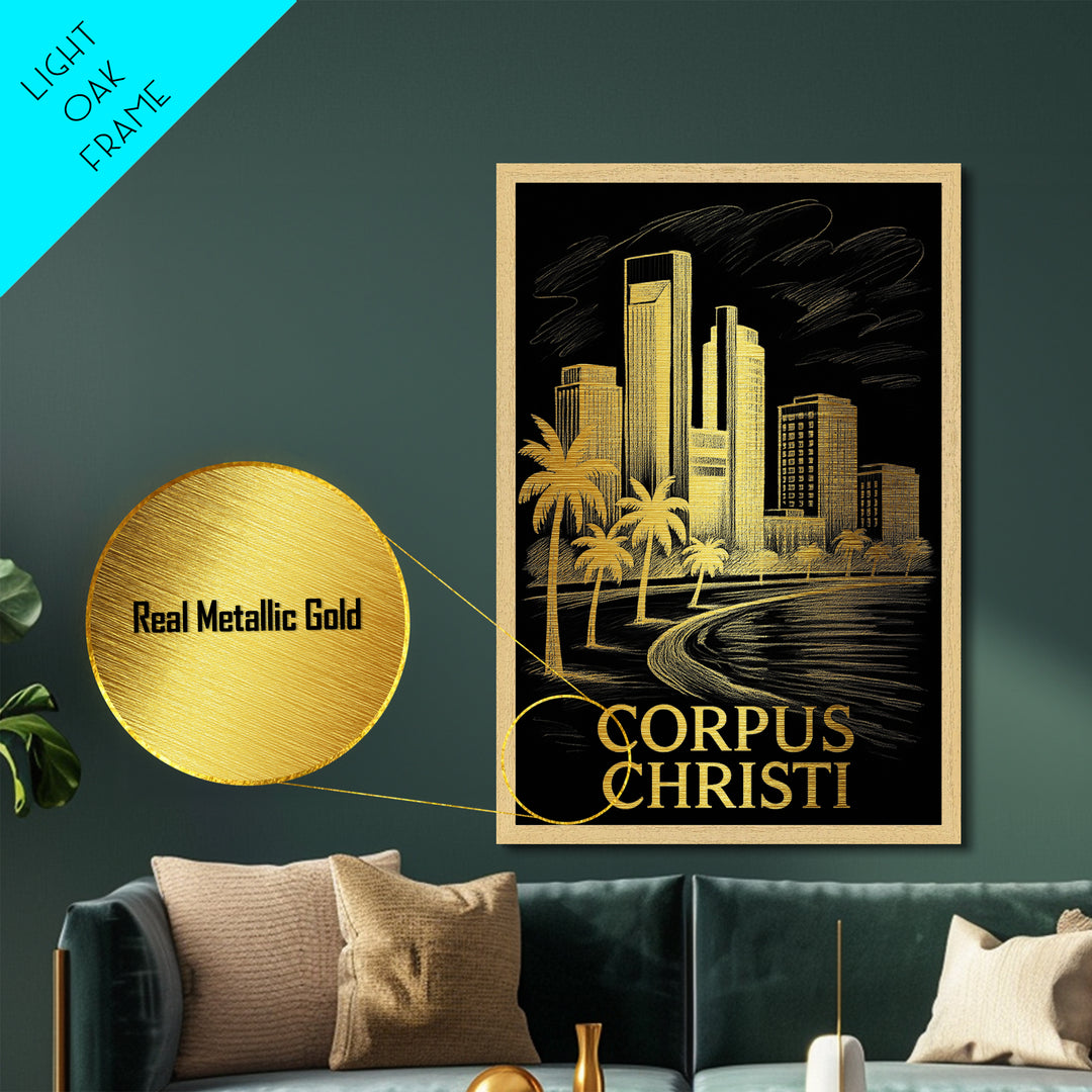 Corpus Christi Texas art, Metallic Gold Art, Best Friend Gifts, Metal Art, Wood Framed Art, Birthday Travel Gift, Destination Gift