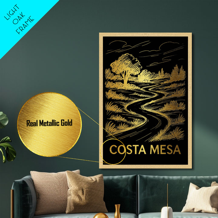 Costa Mesa California art, Metallic Gold Art, Housewarming Gift, Metal Art, Wood Framed Art, Newlywed Travel Gift, Honeymoon Gift