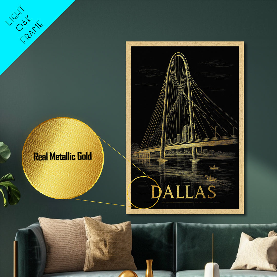 Dallas Texas art, Metallic Gold Art, Office Decor, Metal Art, Wood Framed Art, Graduation Travel Gift, Destination Gift