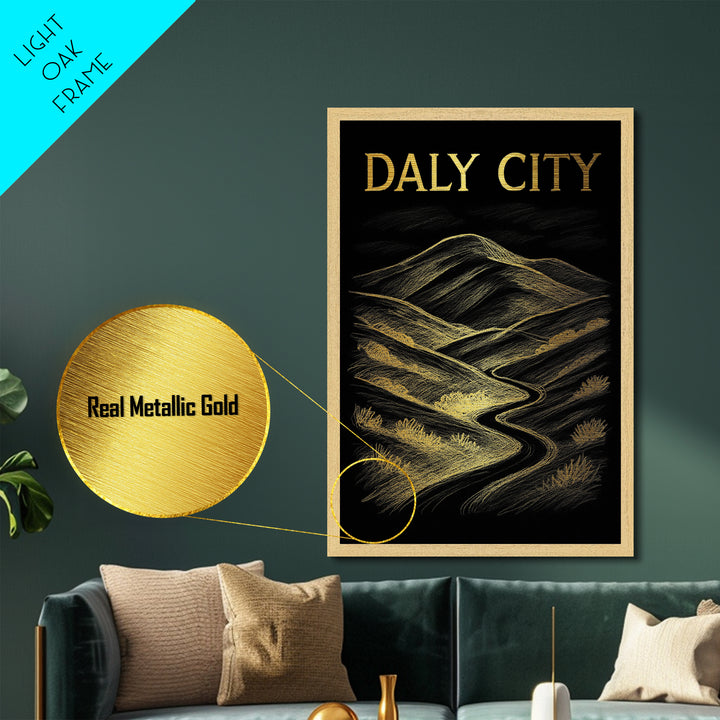 Daly City California travel, Metallic Gold Print, Modern House Art, Metal Art, Wood Framed Art, Wanderlust Gift, Travel Art Prints