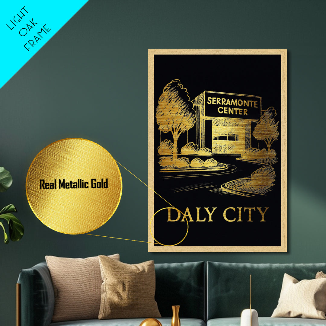 Daly City California art, Metallic Gold Art, Travel Art Prints, Metal Art, Wood Framed Art, Adventure Lover Gift, Traveler Gift