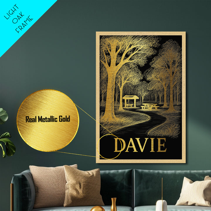 Davie Florida art, Metallic Gold Art, College Dorm Décor, Metal Art, Wood Framed Art, Graduation Travel Gift, Traveler Gift