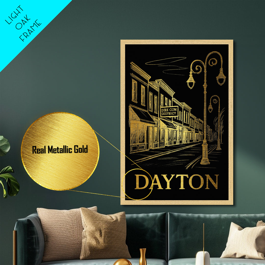 Dayton Ohio art, Metallic Gold Art, Best Friend Gifts, Metal Art, Wood Framed Art, Birthday Travel Gift, Destination Gift