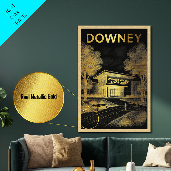 Downey California travel, Metallic Gold Print, Modern House Art, Metal Art, Wood Framed Art, Traveler Gift, Destination Gift
