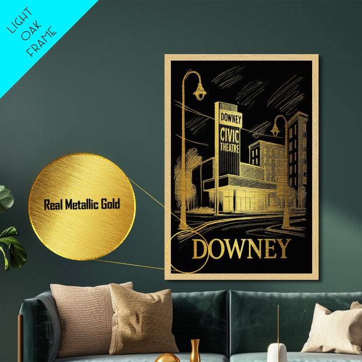 Downey California art, Metallic Gold Art, Modern House Art, Metal Art, Wood Framed Art, Graduation Travel Gift, Travel Gift