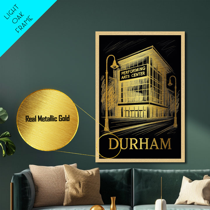 Durham North Carolina art, Metallic Gold Art, Best Friend Gifts, Metal Art, Wood Framed Art, Birthday Travel Gift, Destination Gift