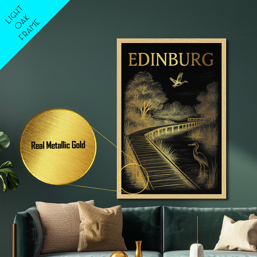 Edinburg Texas travel, Metallic Gold Print, Modern Skyline Wall Print, Metal Art, Wood Framed Art, Adventure Lover Gift, Travel Gift
