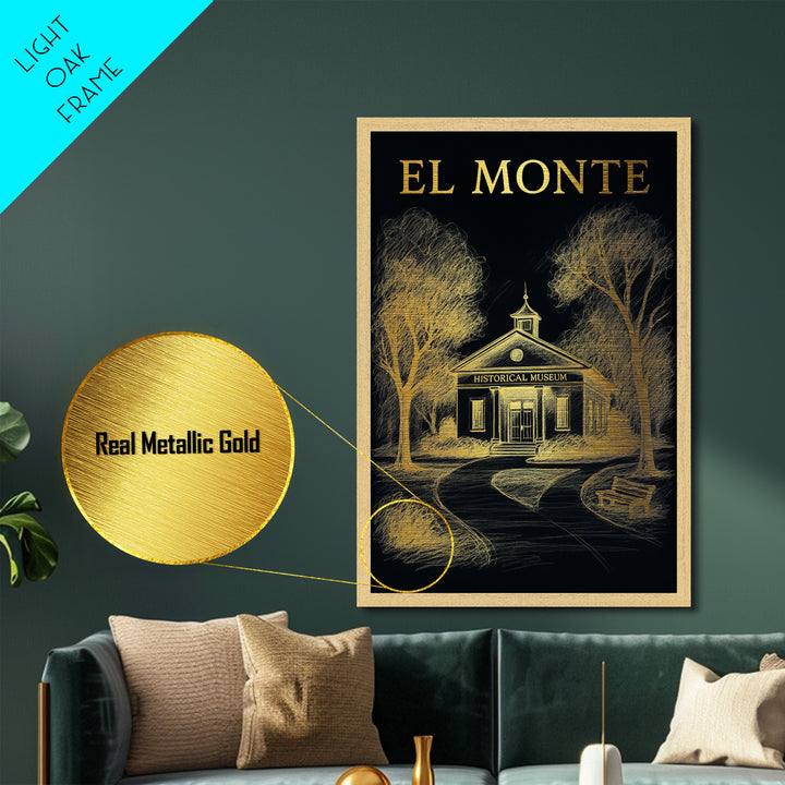 El Monte California travel, Metallic Gold Print, Closing Gift, Metal Art, Wood Framed Art, Anniversary Travel Gift, Retirement Travel Gift