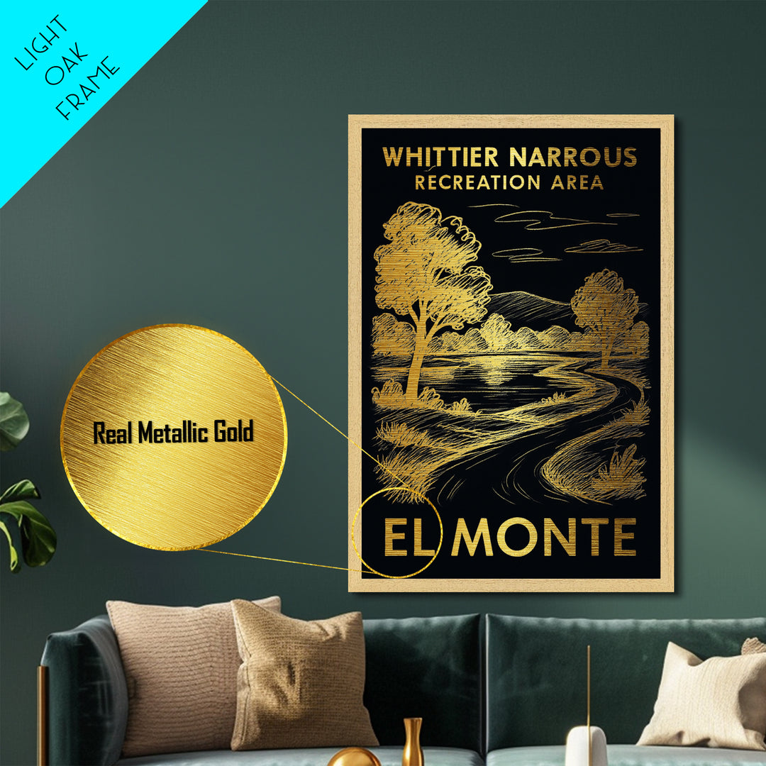 El Monte California art, Metallic Gold Art, Office Decor, Metal Art, Wood Framed Art, Graduation Travel Gift, Destination Gift