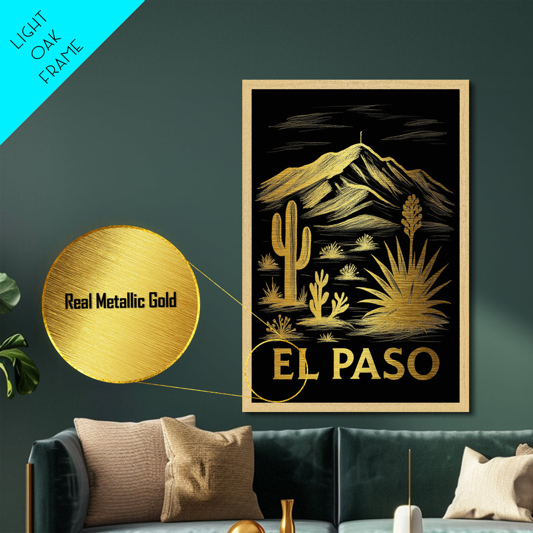 El Paso Texas art, Metallic Gold Art, Travel Art Prints, Metal Art, Wood Framed Art, Adventure Lover Gift, Traveler Gift