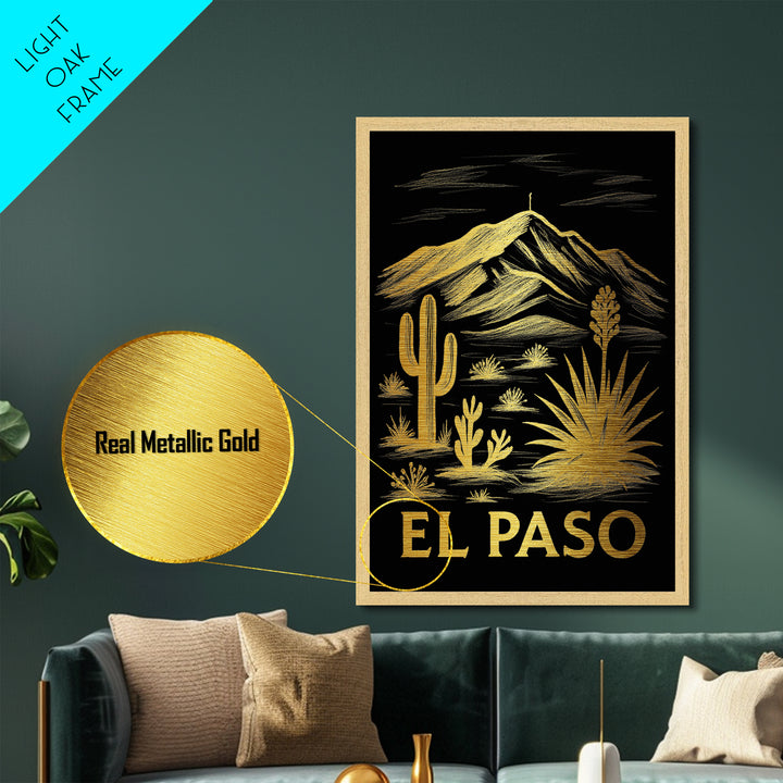 El Paso Texas art, Metallic Gold Art, Travel Art Prints, Metal Art, Wood Framed Art, Adventure Lover Gift, Traveler Gift