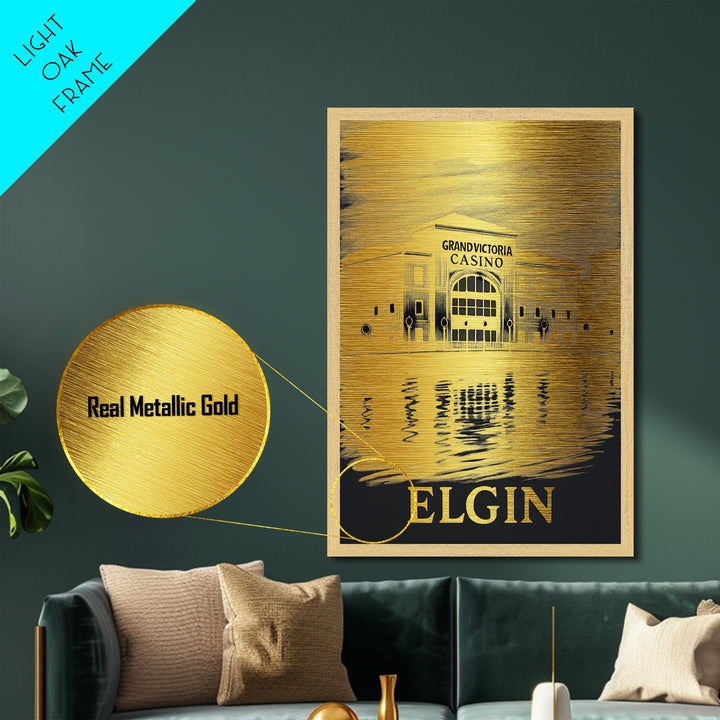 Elgin Illinois art, Metallic Gold Art, Modern House Art, Metal Art, Wood Framed Art, Graduation Travel Gift, Travel Gift