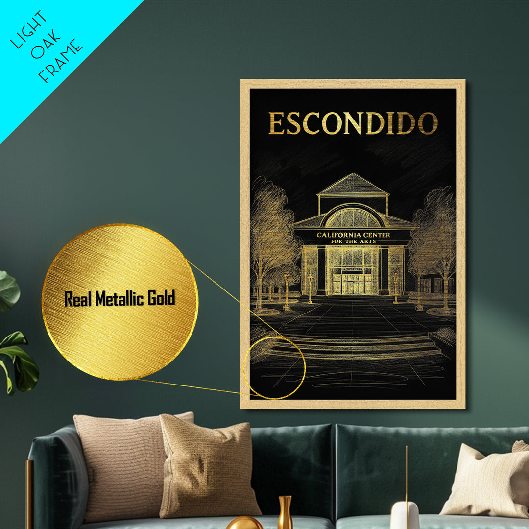 Escondido California travel, Metallic Gold Print, Modern House Art, Metal Art, Wood Framed Art, Traveler Gift, Destination Gift