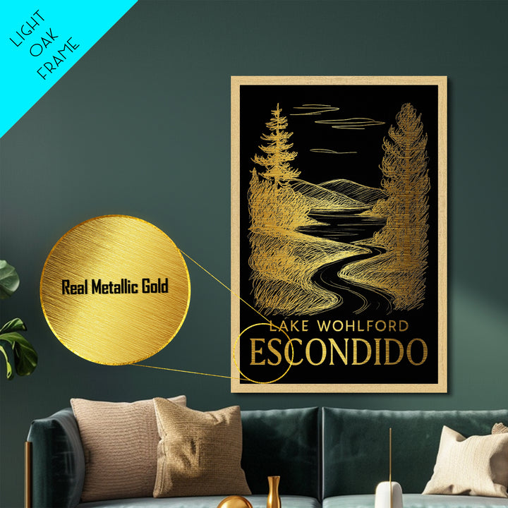 Escondido California art, Metallic Gold Art, Modern House Art, Metal Art, Wood Framed Art, Graduation Travel Gift, Travel Gift