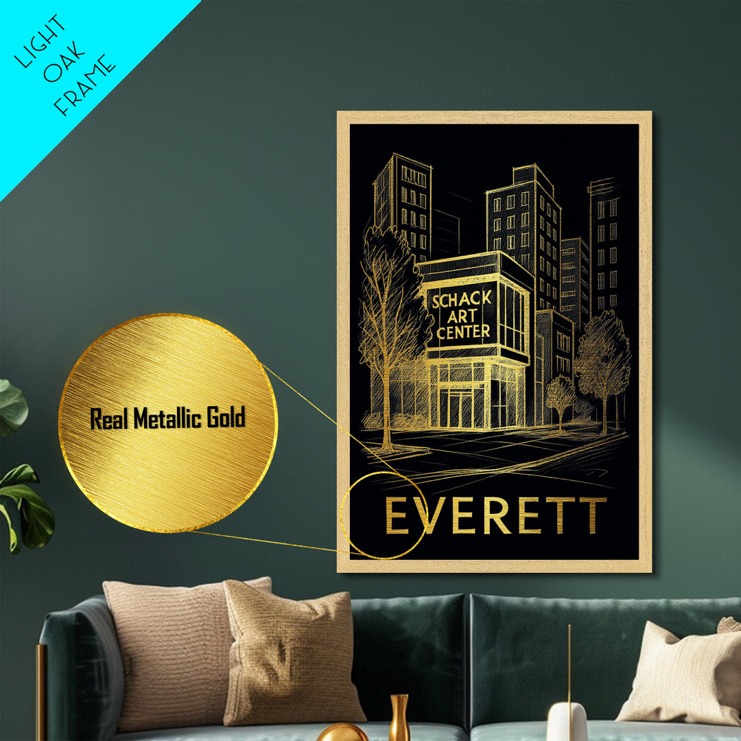 Everett Washington art, Metallic Gold Art, Office Decor, Metal Art, Wood Framed Art, Graduation Travel Gift, Destination Gift