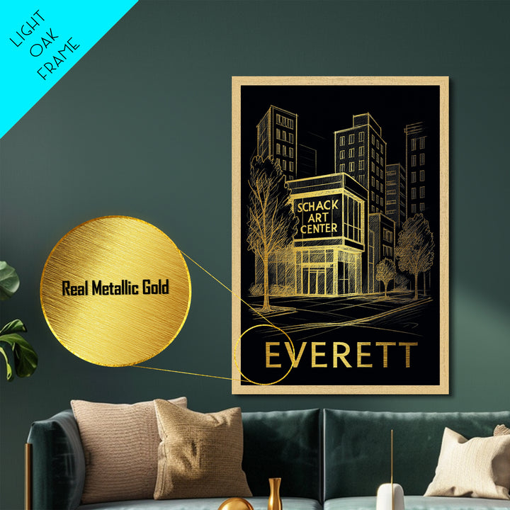 Everett Washington art, Metallic Gold Art, Office Decor, Metal Art, Wood Framed Art, Graduation Travel Gift, Destination Gift
