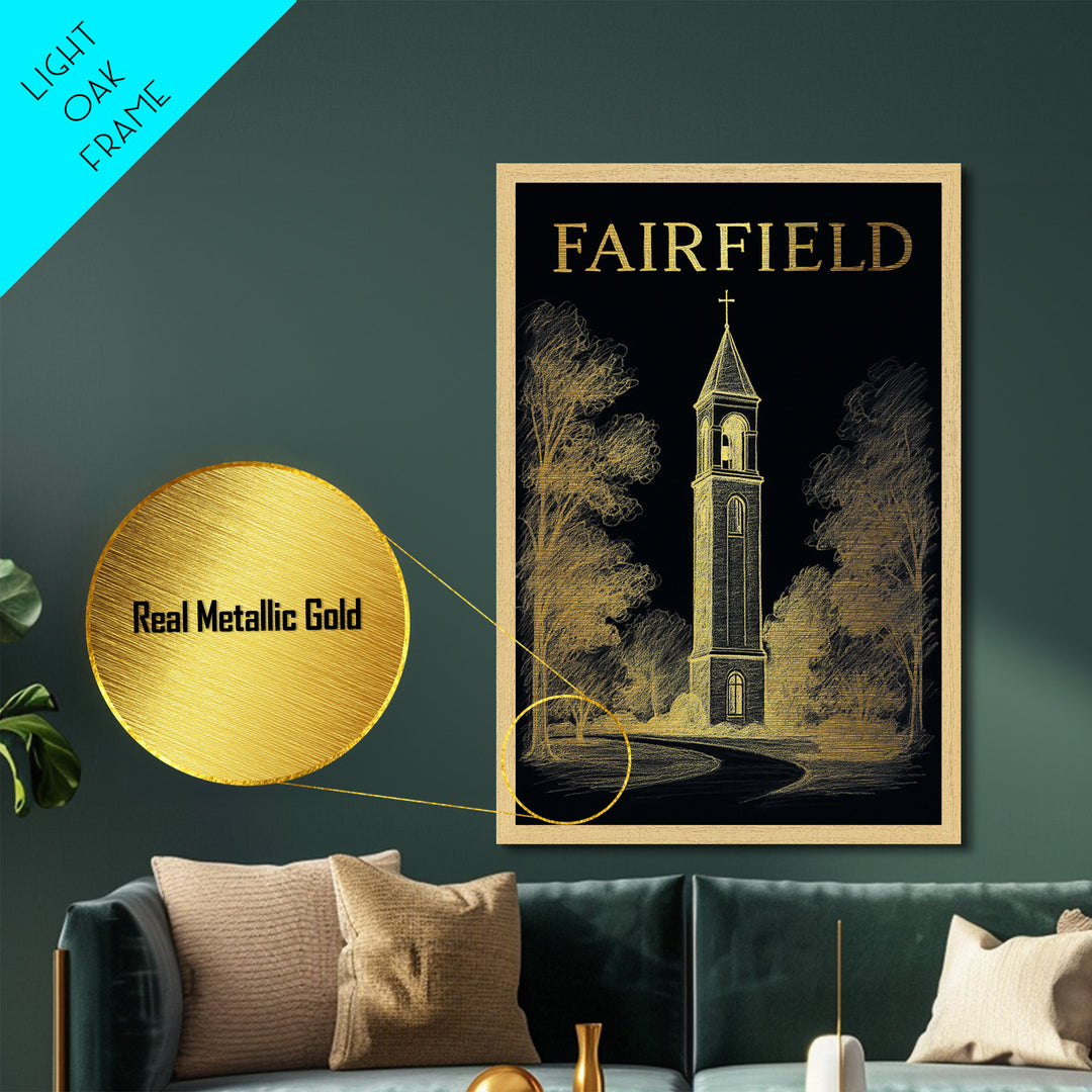 Fairfield California travel, Metallic Gold Print, Modern House Art, Metal Art, Wood Framed Art, Traveler Gift, Destination Gift