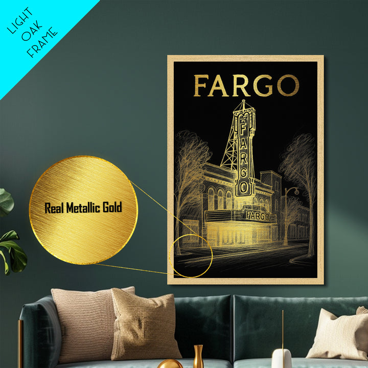 Fargo North Dakota travel, Metallic Gold Print, College Dorm Décor, Metal Art, Wood Framed Art, Graduation Travel Gift, Traveler Gift