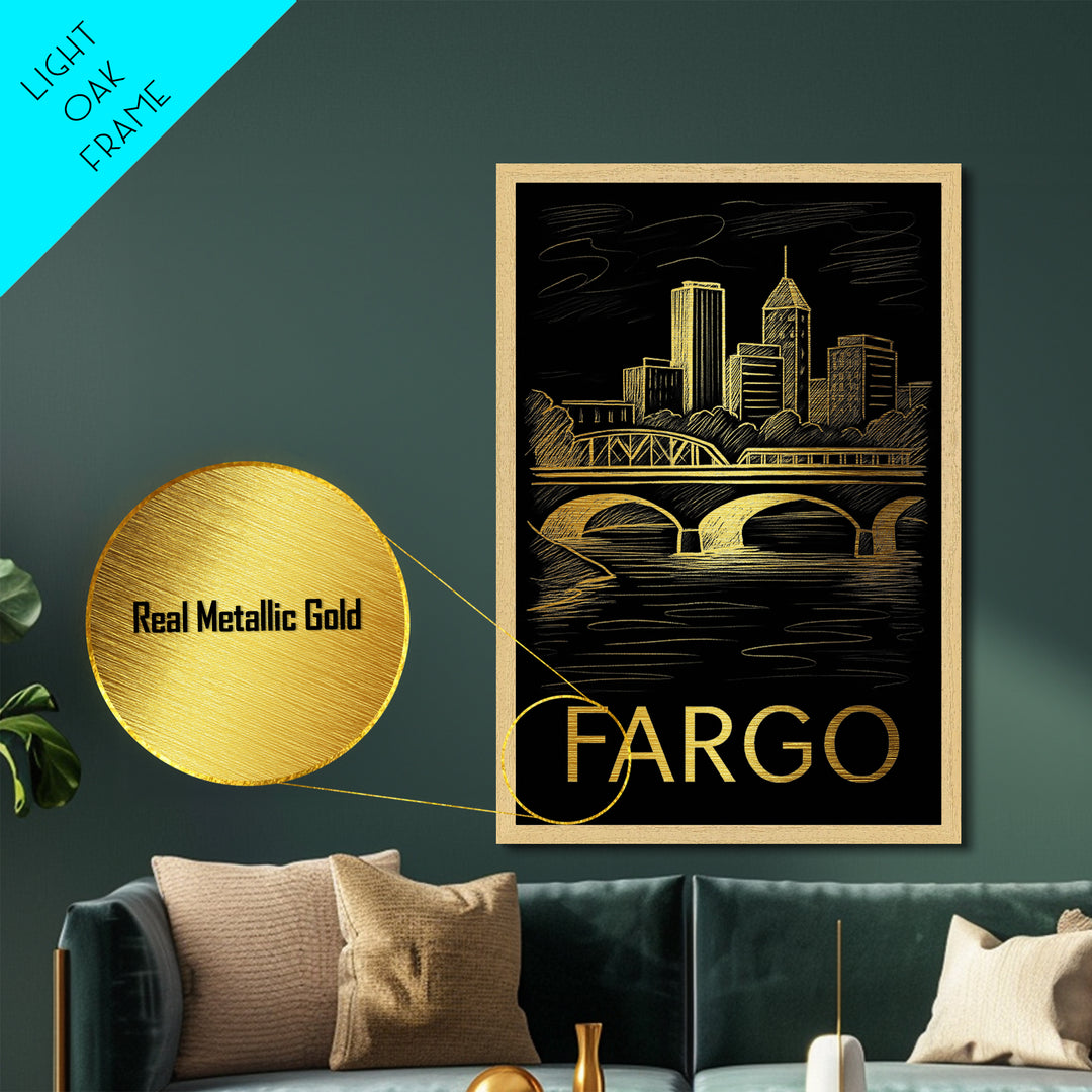 Fargo North Dakota art, Metallic Gold Art, Best Friend Gifts, Metal Art, Wood Framed Art, Birthday Travel Gift, Destination Gift