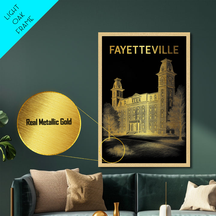 Fayetteville North Carolina travel, Metallic Gold Print, Modern Skyline Wall Print, Metal Art, Wood Framed Art, Adventure Lover Gift