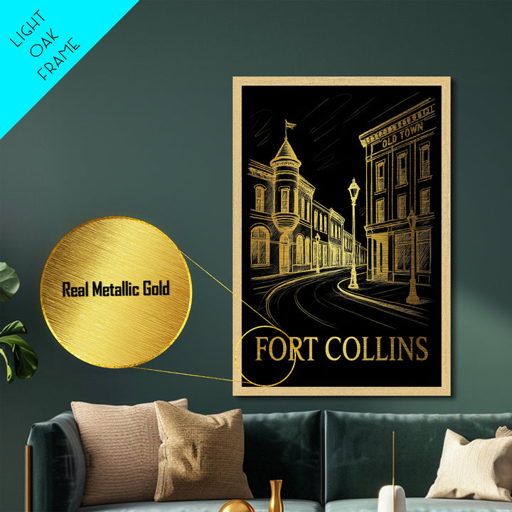 Fort Collins Colorado art, Metallic Gold Art, Modern House Art, Metal Art, Wood Framed Art, Graduation Travel Gift, Travel Gift