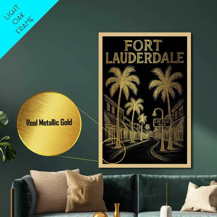 Fort Lauderdale Florida travel, Metallic Gold Print, College Dorm Décor, Metal Art, Wood Framed Art, Graduation Travel Gift