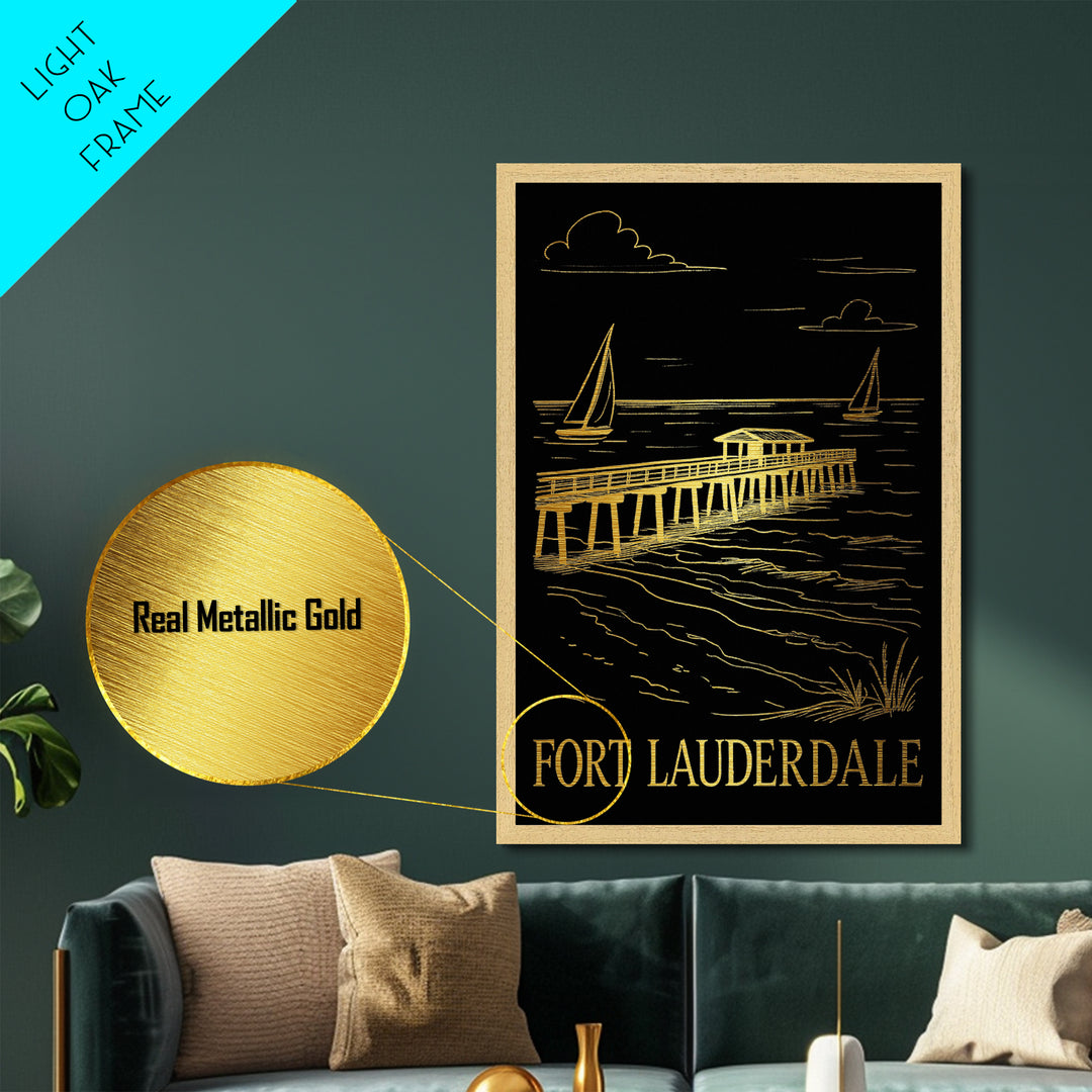 Fort Lauderdale Florida art, Metallic Gold Art, Best Friend Gifts, Metal Art, Wood Framed Art, Birthday Travel Gift