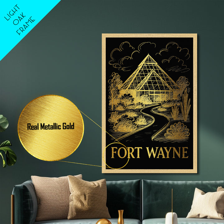 Fort Wayne Indiana art, Metallic Gold Art, Housewarming Gift, Metal Art, Wood Framed Art, Newlywed Travel Gift