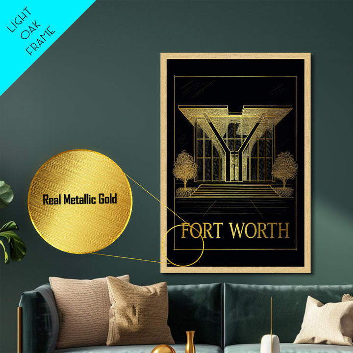 Fort Worth Texas art, Metallic Gold Art, Office Decor, Metal Art, Wood Framed Art, Graduation Travel Gift