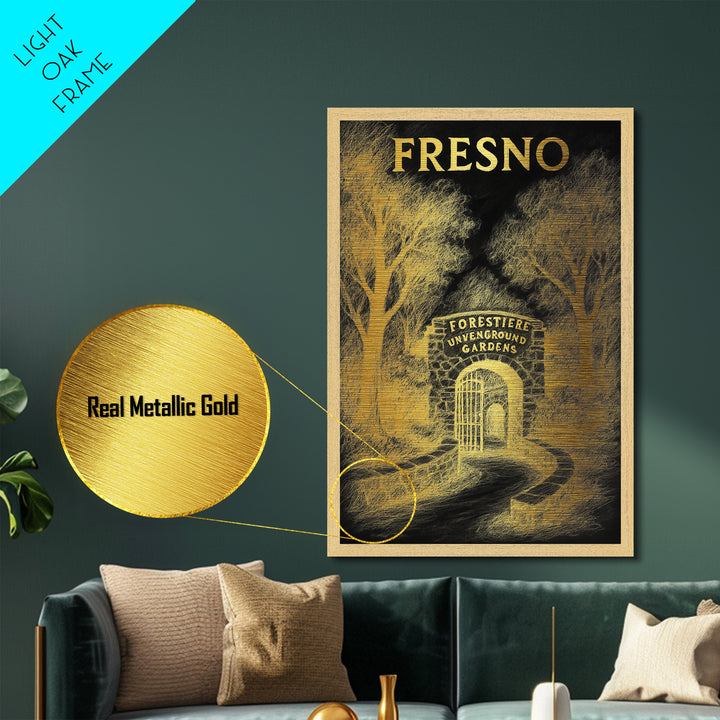 Fresno California travel, Metallic Gold Print, Modern House Art, Metal Art, Wood Framed Art, Traveler Gift