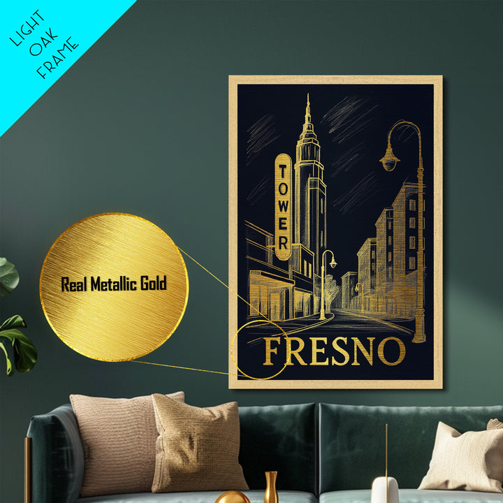 Fresno California art, Metallic Gold Art, Modern House Art, Metal Art, Wood Framed Art, Graduation Travel Gift