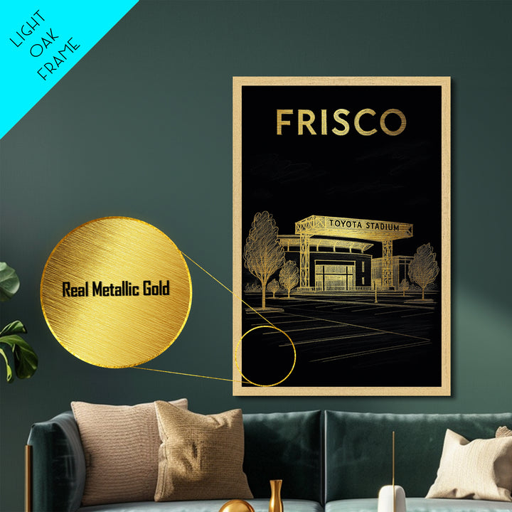 Frisco Texas travel, Metallic Gold Print, College Dorm Décor, Metal Art, Wood Framed Art, Graduation Travel Gift